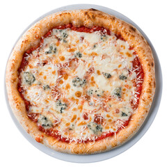 classic italian pizza 4 cheeses isolated on a white background