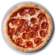 classic italian pepperoni pizza isolated on a white background