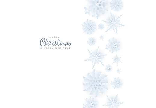 White Merry Christmas Card with Minimalist Paper Snowflakes Stripe