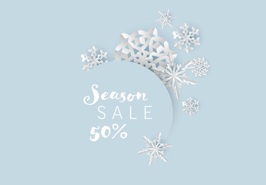 Winter Cold Blue Paper Snowflakes Sale Tag Layout Template