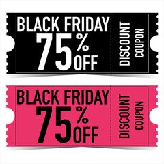 Black Friday tear-off discount coupons: black-white and pink. Detachable sale ticket concept. Wholesale voucher mock up. Promo flyer vector illustration.