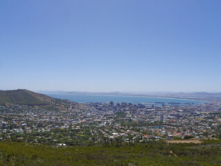 View of Cape Town City, Skyline and Atlantic Ocean from the Bottom of Table Mountain (South Africa)