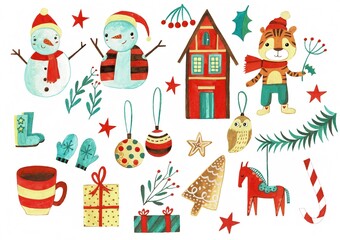 New Year and Christmas set with tiger 2022.