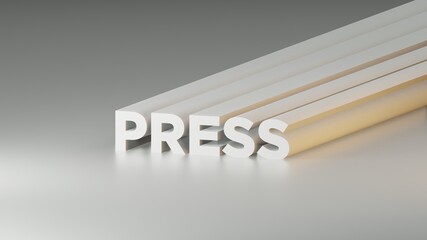 Press text background in white theme. 3D Illustration headline letter
