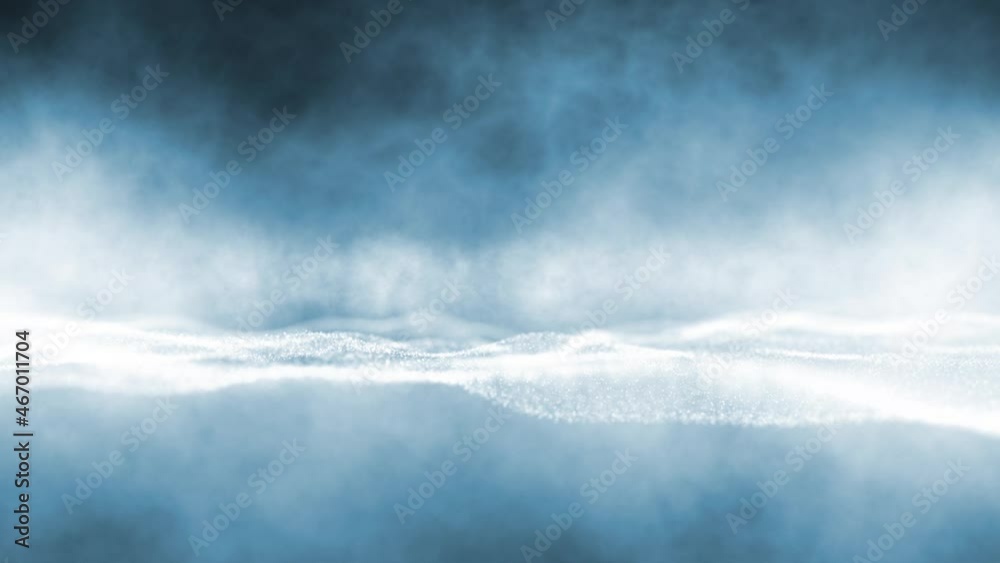 Poster blurry shiny dots slowly waving on bright foggy copy space animation background.