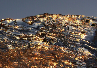 Crystal, golden ice. Winter. Russia.