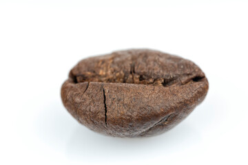 Macro photography of one coffee bean isolated on white