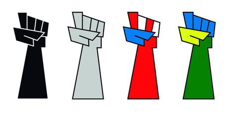 closed fist up. symbol of resistance. geometric vector illustration of icon with outline. options in the colors of the United States and Brazil. eps 10