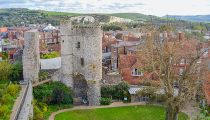 Fototapeta na wymiar UK, Lewes, 31.10.2021: view of the city of ina one of the towers of the old castle