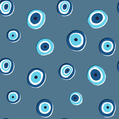 Evil eye lucky charm vector seamless pattern. Esoteric, mystic, dark magic protecting amulet, traditional Turkish charm.