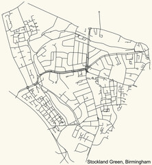 Fototapeta na wymiar Detailed navigation urban street roads map on vintage beige background of the quarter Stockland Green neighborhood of the English regional capital city of Birmingham, United Kingdom