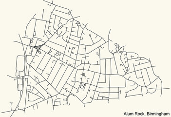 Detailed navigation urban street roads map on vintage beige background of the quarter Alum Rock neighborhood of the English regional capital city of Birmingham, United Kingdom