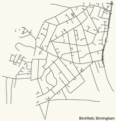 Detailed navigation urban street roads map on vintage beige background of the quarter Birchfield neighborhood of the English regional capital city of Birmingham, United Kingdom