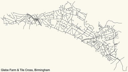 Detailed navigation urban street roads map on vintage beige background of the quarter Gib Heath neighborhood of the English regional capital city of Birmingham, United Kingdom