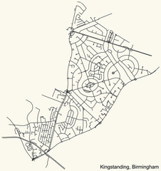 Fototapeta premium Detailed navigation urban street roads map on vintage beige background of the quarter Kingstanding neighborhood of the English regional capital city of Birmingham, United Kingdom