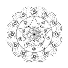 Vector illustration of black and white mandala for adult coloring book - obrazy, fototapety, plakaty