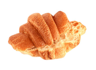 One French croissant close-up cut isolated on white background.