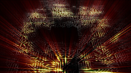 3D rendering of an electrical pulse passing through the circuits of a microcircuit