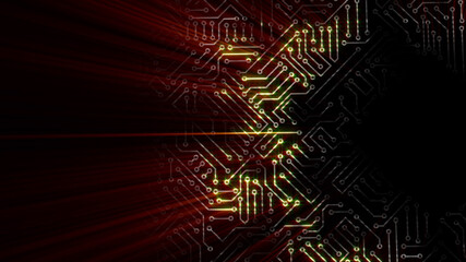 Obraz premium 3D rendering of an electrical pulse passing through the circuits of a microcircuit