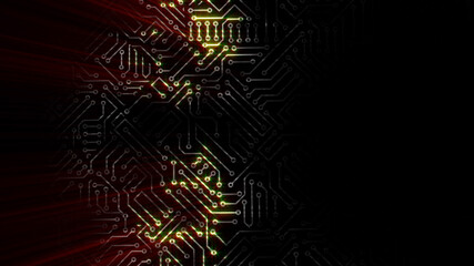 3D rendering of an electrical pulse passing through the circuits of a microcircuit