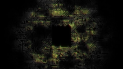 3D rendering of an electrical pulse passing through the circuits of a microcircuit