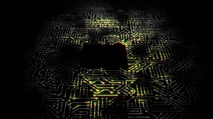 3D rendering of an electrical pulse passing through the circuits of a microcircuit