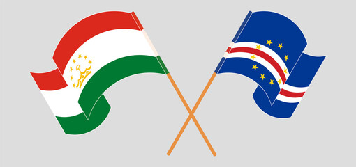 Crossed flags of Tajikistan and Cape Verde. Official colors. Correct proportion
