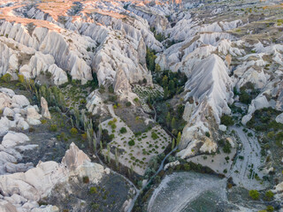 Cappadocia landscape, aerial view. Adventure in Turkey tourist destination Cappadocia valley