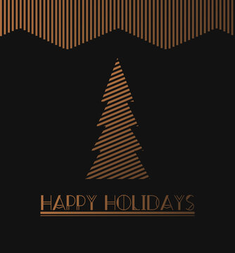 Winter holidays greeting card with decorative geometric Christmas trees. Getsby art deco style