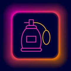 Glowing neon line Perfume icon isolated on black background. Colorful outline concept. Vector