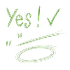 hand drawn yes sign green ok approval symbol