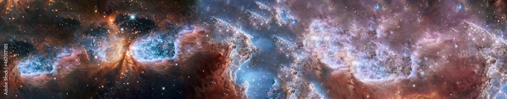 Wall mural somewhere in extreme deep space far galaxies and stardust. science fiction ultrawide background. ele