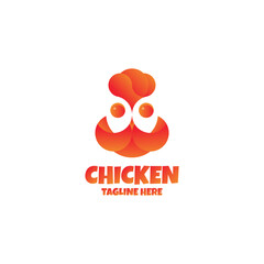 chicken logo. cute chicken character illustration concept with hot fire gradient color. very suitable for chicken-based food business with a spicy taste. animal vector.