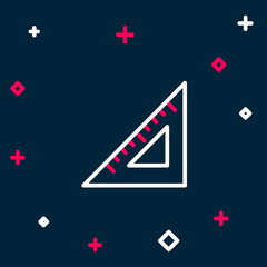 Line Triangular ruler icon isolated on blue background. Straightedge symbol. Geometric symbol. Colorful outline concept. Vector