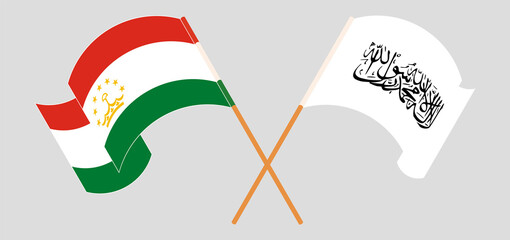 Crossed flags of Tajikistan and Taliban. Official colors. Correct proportion