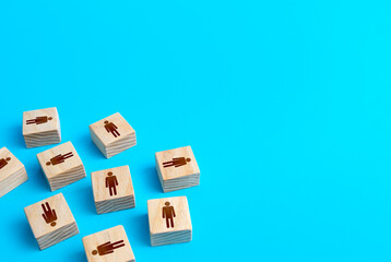 People among scattered blocks. Employment Agency. Recruiting, staffing. Hiring best talented professional candidate for a vacant job position. Human resources. Headhunter