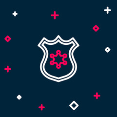 Fototapeta na wymiar Line Police badge icon isolated on blue background. Sheriff badge sign. Colorful outline concept. Vector