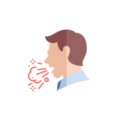 head of sick man coughing without a mask single flat icon isolated on white. Perfect outline symbol Signs and symptoms Coronavirus Covid 19 pandemic banner. Quality flat design element
