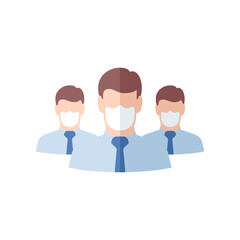 head man in medical mask single flat icon isolated on white. Perfect outline symbol Coronavirus Covid 19 disease prevention pandemic banner. Quality flat design element quarantine