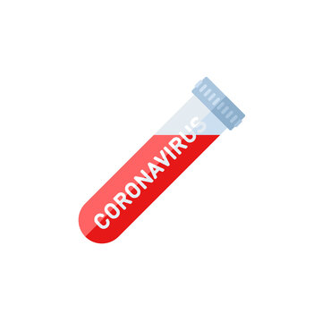 test tube with virus Coronavirus Covid19 disease pandemic single flat icon isolated on white background. Perfect outline symbol virus banner. flat design element medicine vaccine pneumonia