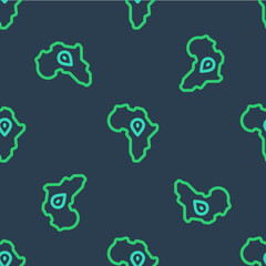 Line Map of Africa icon isolated seamless pattern on blue background. Vector