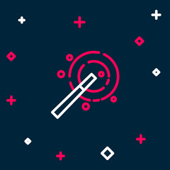Line Magic wand icon isolated on blue background. Star shape magic accessory. Magical power. Happy Halloween party. Colorful outline concept. Vector