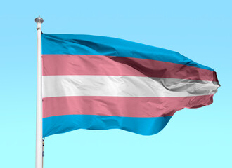 Shot of the transgender flag blowing in the wind with sky background
