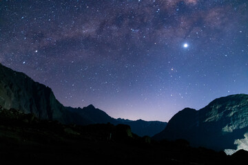 Fototapeta na wymiar Venus in starry night in the middle of the Andes mountain range