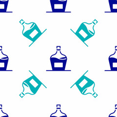 Blue Old bottle of wine icon isolated seamless pattern on white background. Bottle of homemade wine. Vector