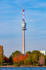 Fototapeta premium Danube tower (Donauturm) in autumn, Vienna, Austria