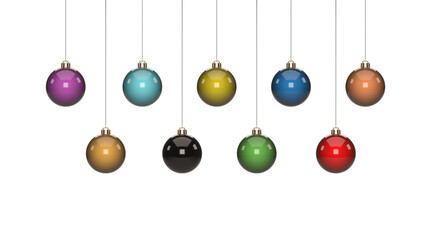 Obraz premium Render 3d, set of colored balls to decorate Christmas tree. 3d render
