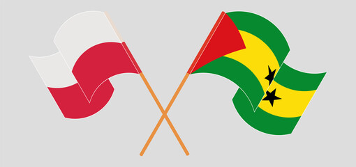 Crossed flags of Poland and Sao Tome and Principe. Official colors. Correct proportion