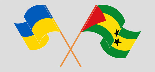 Crossed flags of Ukraine and Sao Tome and Principe. Official colors. Correct proportion