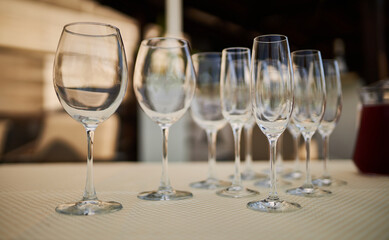 Beautiful glass goblets. glasses for wine.